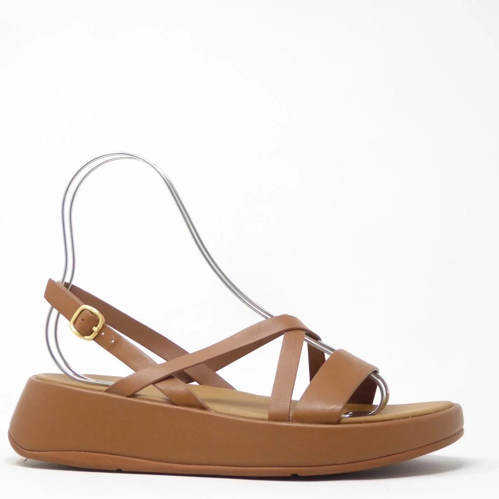 FitFlop Womens F-Mode Flatform Leather Strappy Back-Strap Sandals Brown US 8